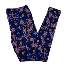 LuLaRoe Navy Royal Blue Red Arrows Floral Geometric Tall & Curvy Leggings LLR TC
